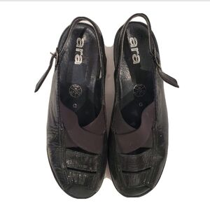 Ara Black Leather Elastic Sandals